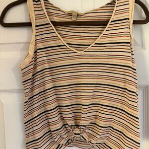 Bordeaux Striped Knot Front Tank Top | Size Small